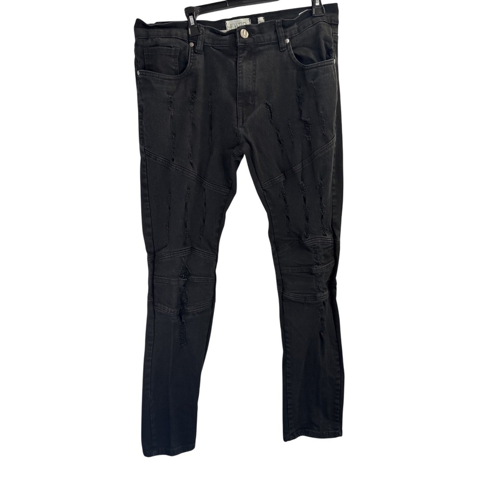 FWRD Jeans Mens 36x32 Black Distressed Knee Skinny